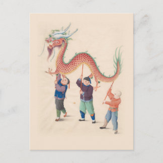 Carte postale de la danse du dragon chinois