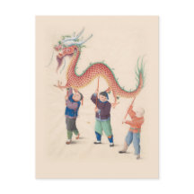Carte postale de la danse du dragon chinois