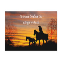 Carte postale de la fille Sunset Horback Ride