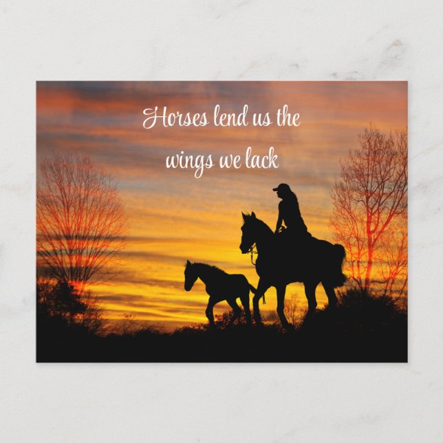 Carte postale de la fille Sunset Horback Ride (Devant)