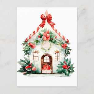 Carte postale de la maison d'aquarelle de Noël