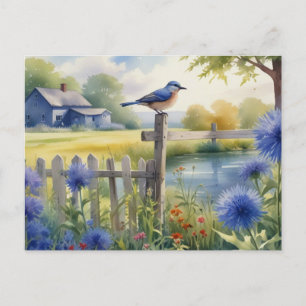 Carte postale de la maison d'oiseaux bleu d'été Aq
