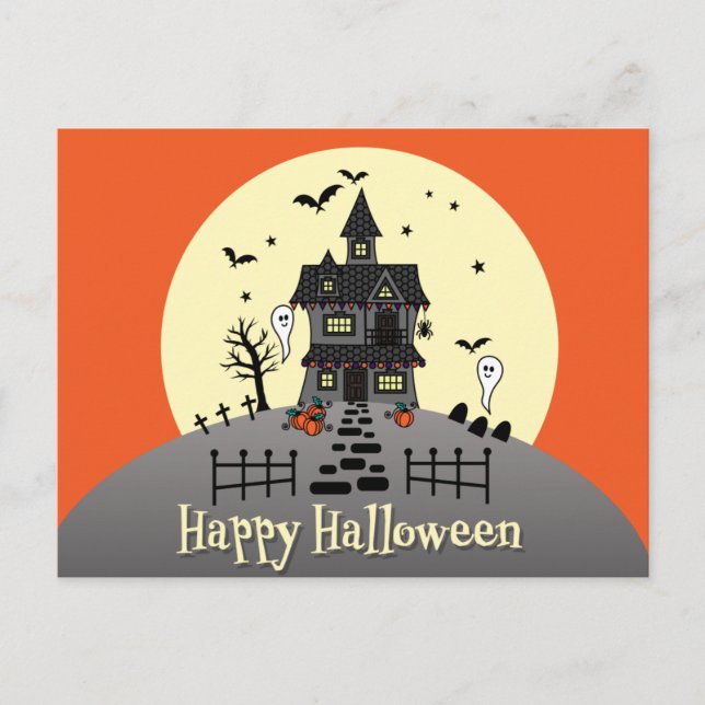 Carte postale de la maison hantée d'Halloween (Devant)