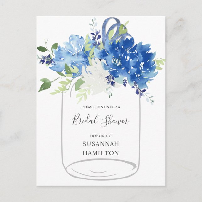 Carte postale de la mariée Mason Jar au ruban bleu (Devant)