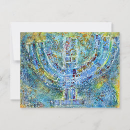 Carte postale de la menorah bleue