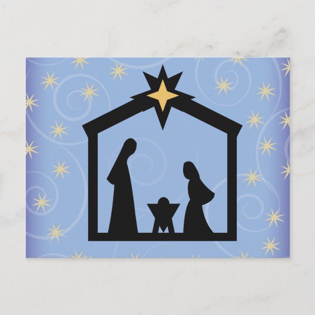 Carte postale de la Nativité de Noël étoilée bleue (Devant)