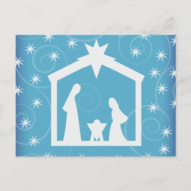 Carte postale de la Nativité de Noël étoilée bleue (Devant)