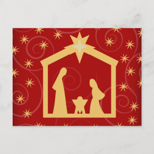 Carte postale de la Nativité de Noël Red Starry