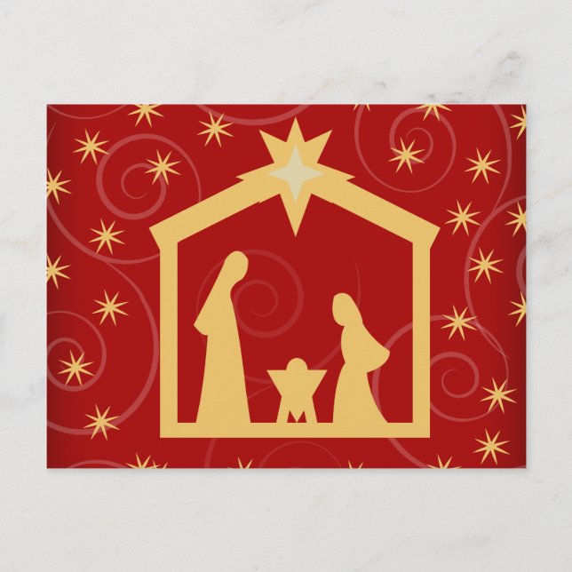 Carte postale de la Nativité de Noël Red Starry (Devant)