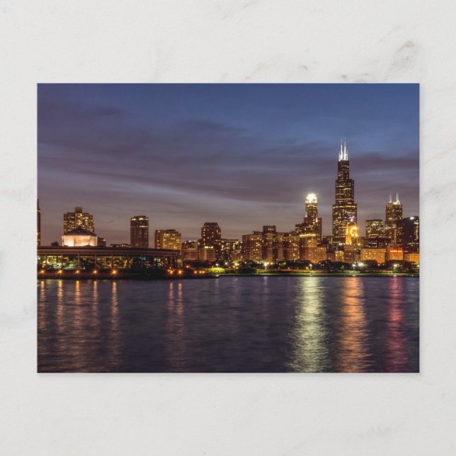 Carte postale de la nuit de Chicago Cityscape (Devant)