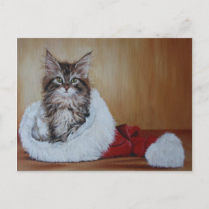 Carte postale de la peinture de Noël Kitten