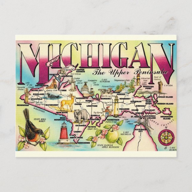 Carte postale de la péninsule supérieure du Michig (Devant)
