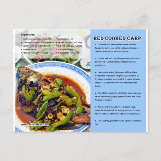Carte postale de la recette de carpe rouge chinois (Devant)