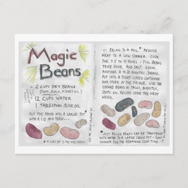 Carte postale de la recette de haricots magiques (Devant)