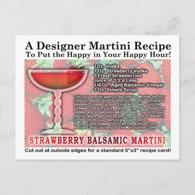 Carte postale de la recette de martini à la fraise (Devant)