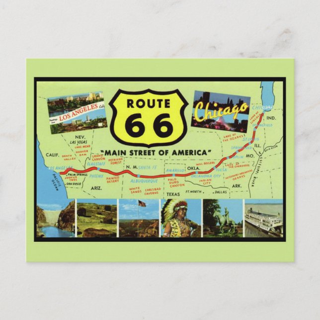 Carte postale de la route 66, rue principale d'Amé (Devant)