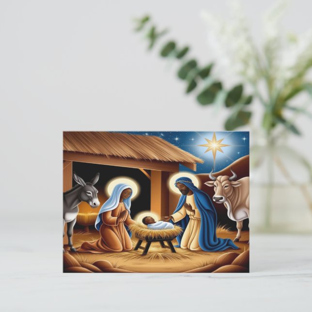 Carte postale de la scène de la Nativité de Jésus- (Debout devant)