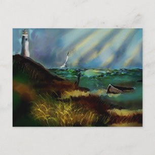 Carte postale de la scène de la plage du phare