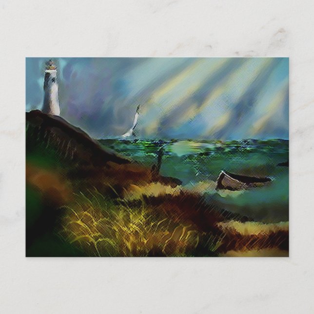 Carte postale de la scène de la plage du phare (Devant)
