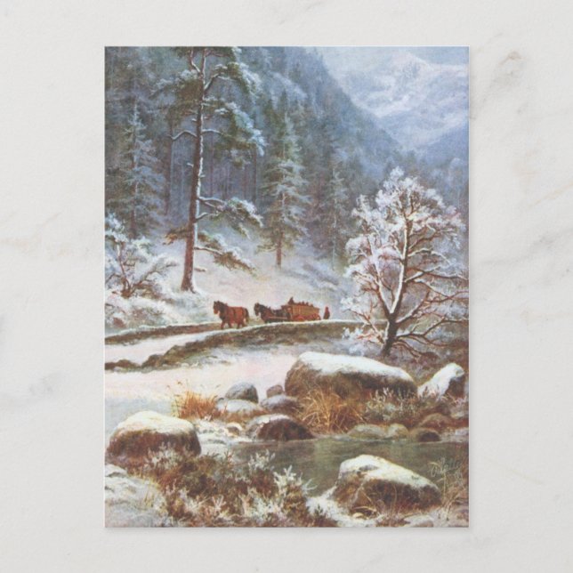 Carte postale de la scène hivernale avec chevaux e (Devant)