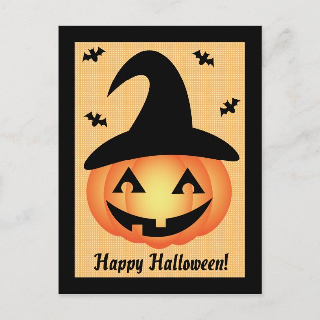Carte postale de la sorcière citrouille Halloween  (Devant)