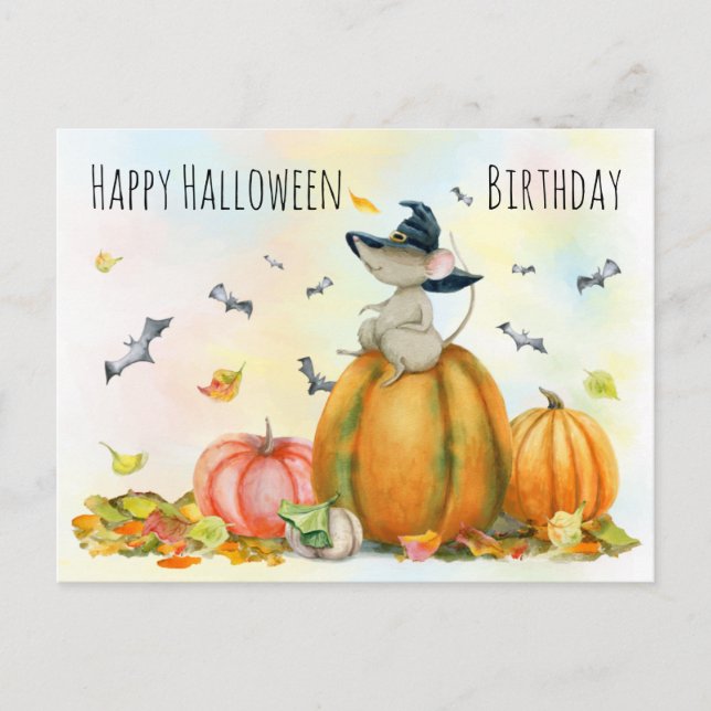 Carte postale de la souris sorcière Halloween (Devant)