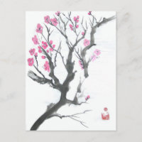 Carte postale de la succursale de fleurs de prune