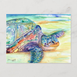 Carte postale de la tortue marine sur la plage tro