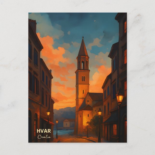 Carte postale de la vieille ville de Hvar Island - (Devant)