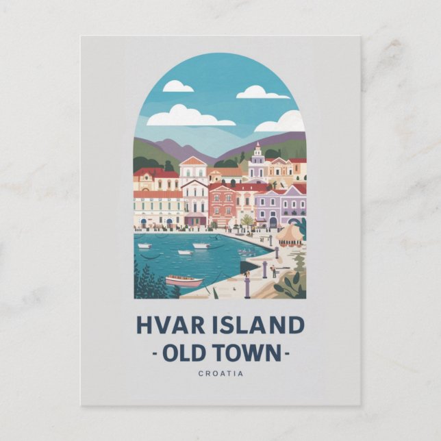Carte postale de la vieille ville de Hvar Island - (Devant)