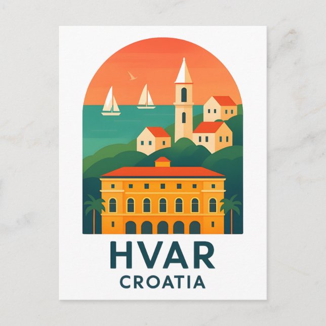 Carte postale de la vieille ville de Hvar Island - (Devant)