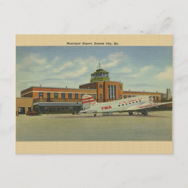 Carte postale de l'aéroport municipal de Kansas Ci (Devant)