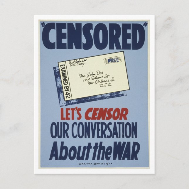 Carte postale de l'affiche de la censure 2ème guer (Devant)