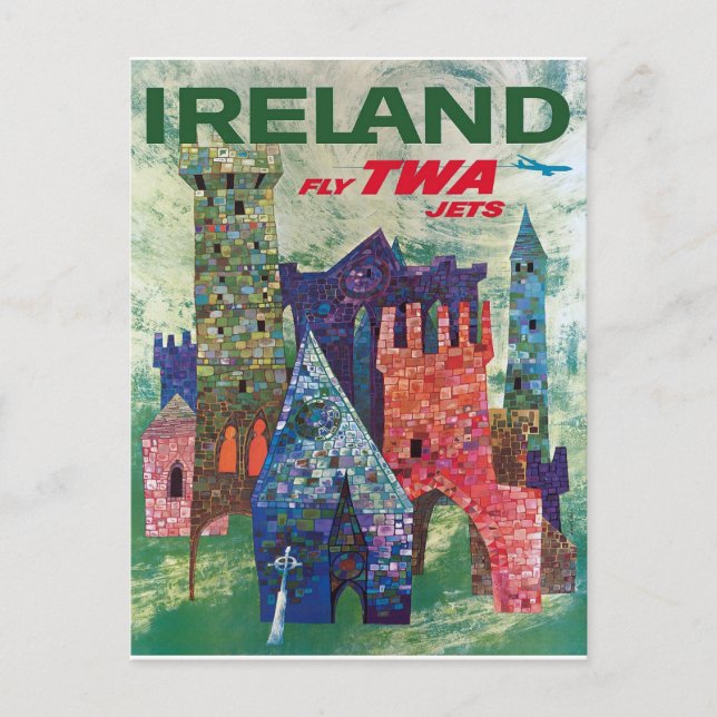 Carte postale de l'affiche de voyage Irlande vinta (Devant)