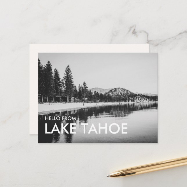 Carte postale de Lake Tahoe en noir et blanc (Devant/Arrière en situation)