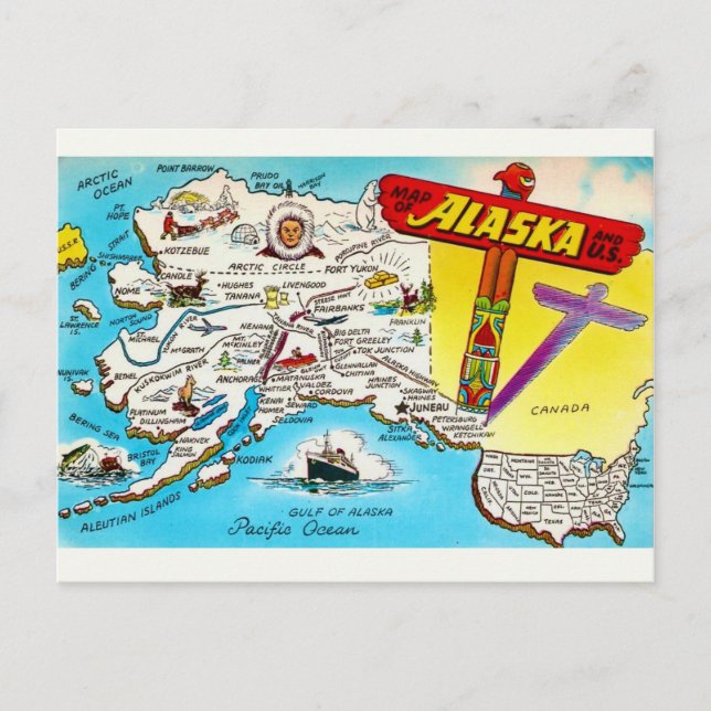 Carte postale de l'Alaska et des États-Unis (Devant)