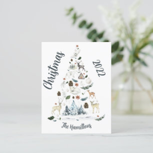Carte postale de l'arbre de Noël des animaux de fo