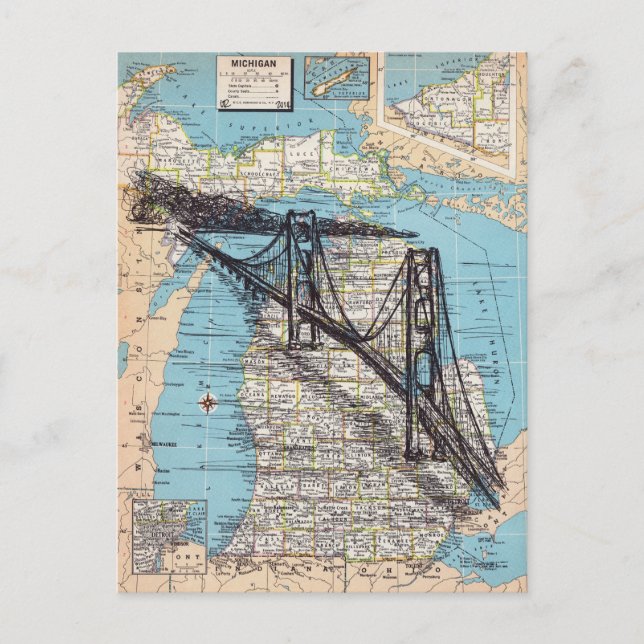Carte postale de l'art de la carte du Michigan (do (Devant)