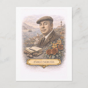 Carte postale de l'écrivain Pablo Neruda de style