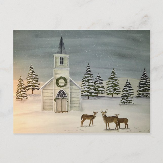 Carte postale de l'église et de la scène hivernale (Devant)