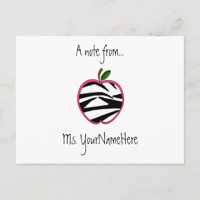 Carte postale de l'enseignant - Zebra Print Apple (Devant)