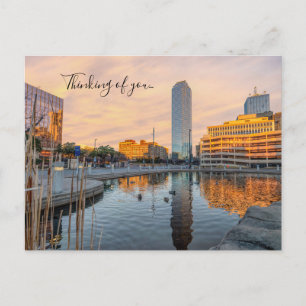 Carte postale de l'étang de Pioneer Plaza au matin