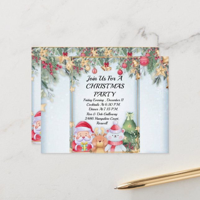 Carte postale de l'invitation de Noël (Devant/Arrière en situation)