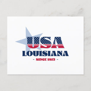 Carte postale de Louisiane en rouge, blanc et bleu