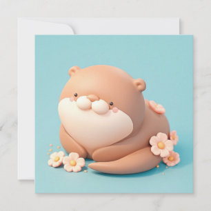 Carte postale de loutre en argile 3D mignonne avec