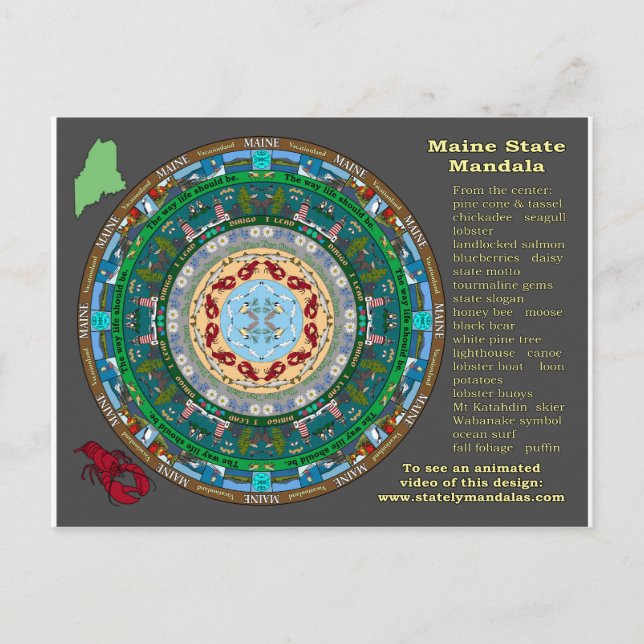 Carte postale de mandala d'état du Maine (Devant)