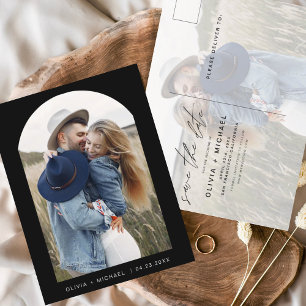 Carte postale de mariage à deux photos noir et bla