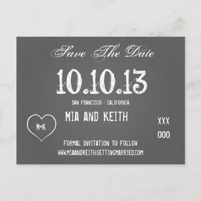 Carte postale de mariage à la craie pour annoncer  (Devant)