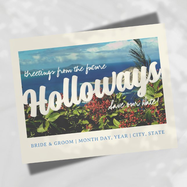 Carte postale de mariage de destination côtière Sa (Announce your wedding in style with this Modern Postcard Save the Date card. )