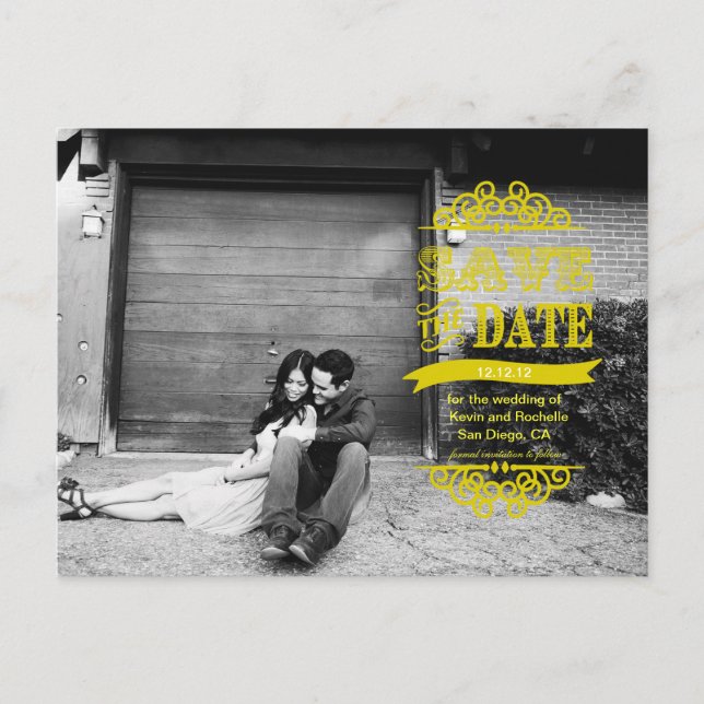 Carte postale de mariage moderne jaune Enregistrez (Devant)